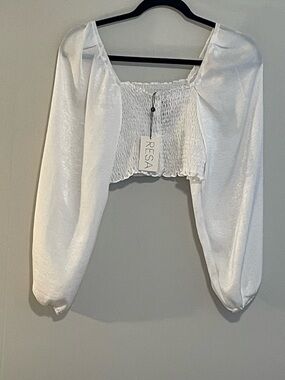 RESA White Smocked Crop Top with Balloon Sleeves. Item 11408